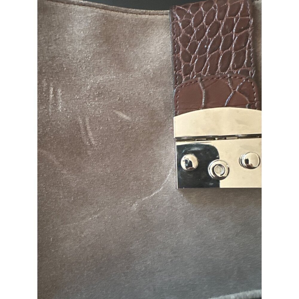 Claudia Firenze Taupe Suede‎ Crossbody Bag With Calf Hair Animal Print Strap - Picture 2 of 6